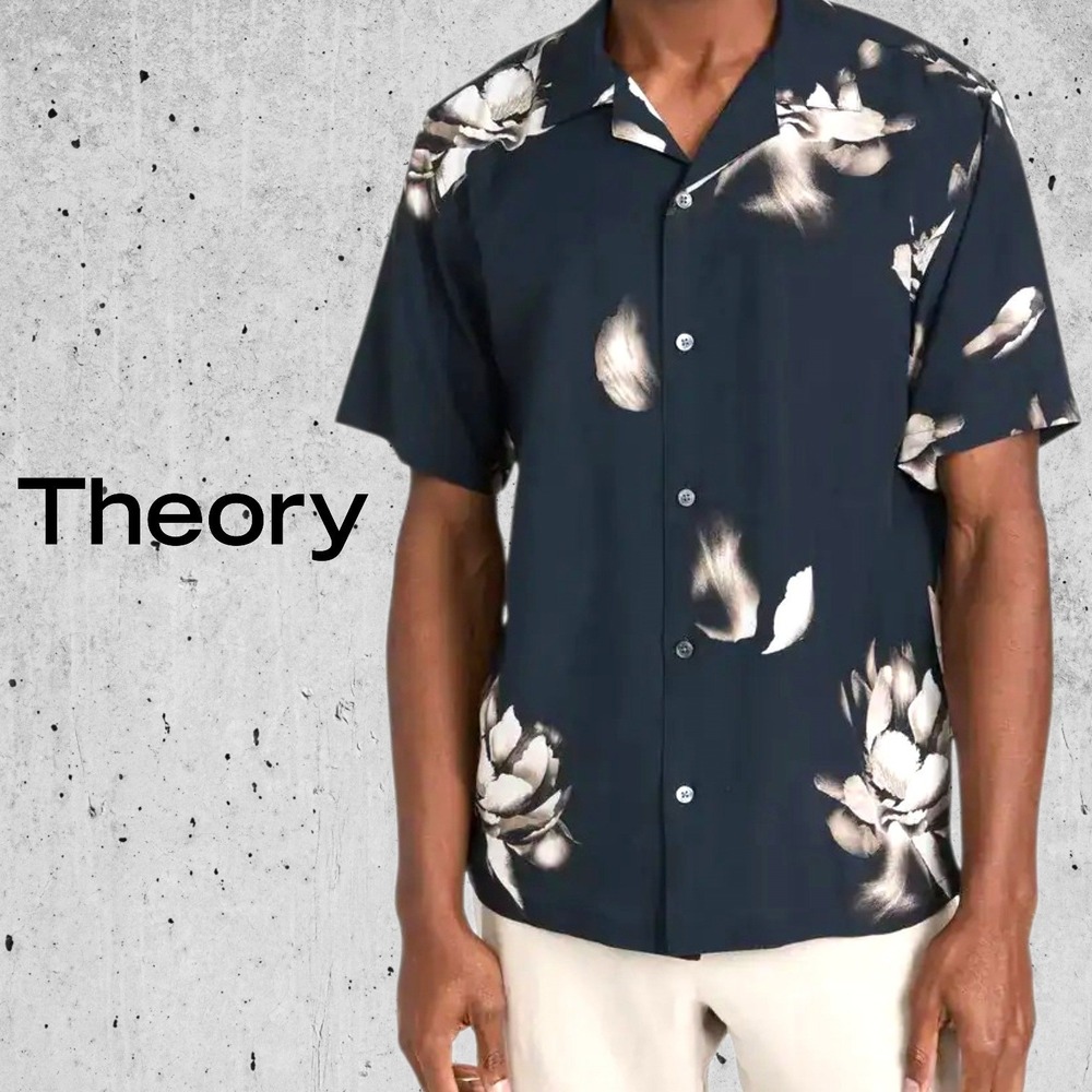 Theory Mens Noll SS Sargasso Multi Dark Flower Camp Collar Shirt Black XXL NEW